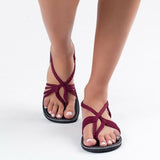 Women Stylish Beach Knit Fabric Sandals Flip-flops Flat Shoes