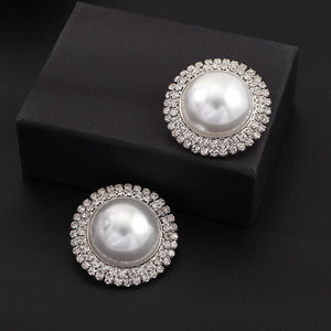 Oversized Pearl Earrings Double Row Rhinestones Stud Earrings