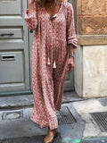 Long Sleeved V-neck Flower Elegant Casual Dress