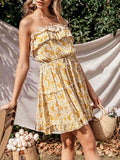 Off-the-shoulder Ruffled Floral Print Wrap Casual Dress