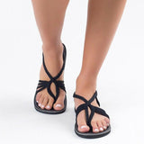 Women Stylish Beach Knit Fabric Sandals Flip-flops Flat Shoes