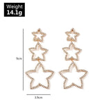 Fashion Long Pentagram Hollow-Out Diamond Earrings