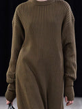 Round Neck Solid Color Long Sleeve Knit Casual Dress