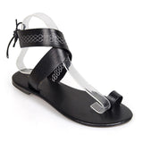 Women Chic Flat Heel Toe Ring Sandals Flip Flops Lace Up Shoes