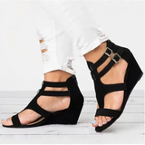 Women Peep Toe Wedges Sandals Buckle Zipper Outdoor Shoes