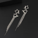 Fashion Long Pentagram Hollow-Out Diamond Earrings